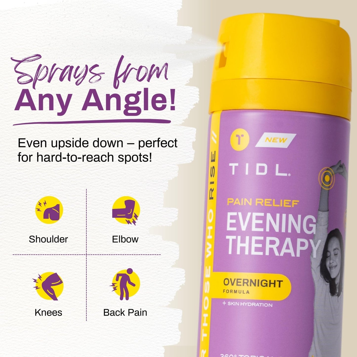 TIDL - Evening Therapy Pain Relief Spray - Fast-Acting Relief for Lower Back, Knee, Muscle & Joint Pain - Nighttime Relaxation & Skin Hydration - Lavender, Topical, Plant-Based Menthol (3oz, 1-Pack) - Maple Wellness Supplements