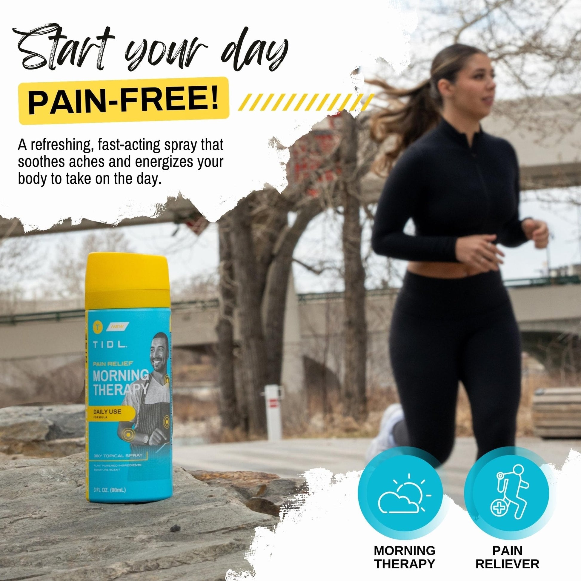 TIDL Pain Relief Spray, 3 Oz, Refreshing Morning Therapy for Muscle, Joint & Neck Pain Relief, Energizing, Plant-Based Menthol & Camphor Pain Reliever, Quick Drying Formula - Maple Wellness Supplements