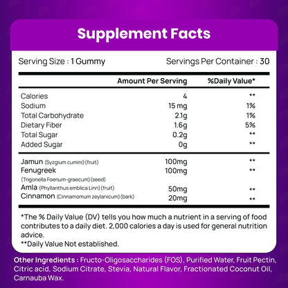 TIKDI GlucoPlum Gummy - 30 Count - Supports Healthy Blood Sugar Levels Already Within Normal Range. All Natural with Indian BlackBerry, Fenugreek, Cinnamon, Vegan, No Added Sugar - Maple Wellness Supplements