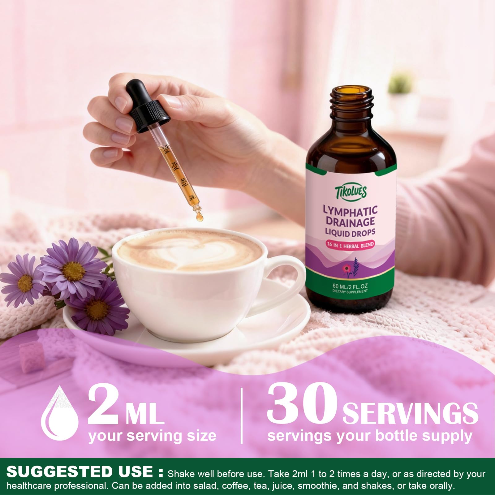 TIKOLUES Lymphatic Drainage Drops | Organic Lymphatic Cleanse Immune Support Supplement | Lymphatic Support with Echinacea & Elderberry | Herbal Blend | Non-GMO | 2 Fl Oz - Maple Wellness Supplements