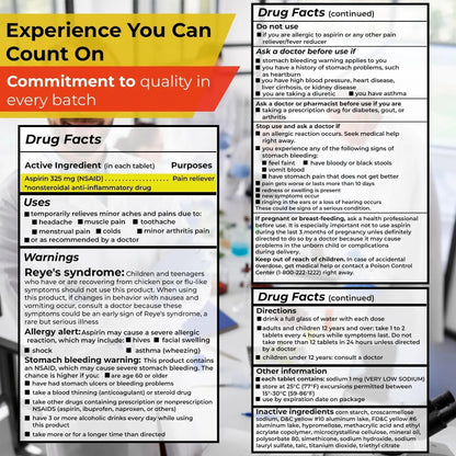 TIME-Cap Labs 1000 Regular Strength Aspirin 325mg – Delayed Release Enteric Coated Tablets for Minor Aches and Pains, NSAID Pain Reliever & Fever Reducer for Adults and Children 12 Years and Older - Maple Wellness Supplements