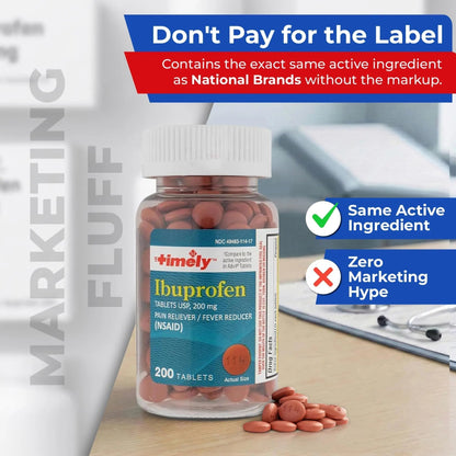 TIME-Cap Labs 200 Tablets Ibuprofen 200mg Coated - Pain Reliever & Fever Reducer (NSAID) for Adults, Helps with Headache, Back Pain, Muscle Aches, Toothaches, Menstrual Cramps & Minor Arthritis Pain - Maple Wellness Supplements