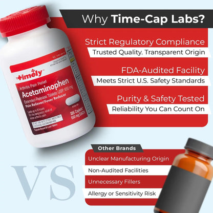 TIME-Cap Labs 225 Caplets Extended Release Acetaminophen 650mg - Pain Reliever & Fever Reducer for Adults, Helps with Headaches, Backaches, Muscle Pain, Toothaches & Menstrual Cramps - Maple Wellness Supplements
