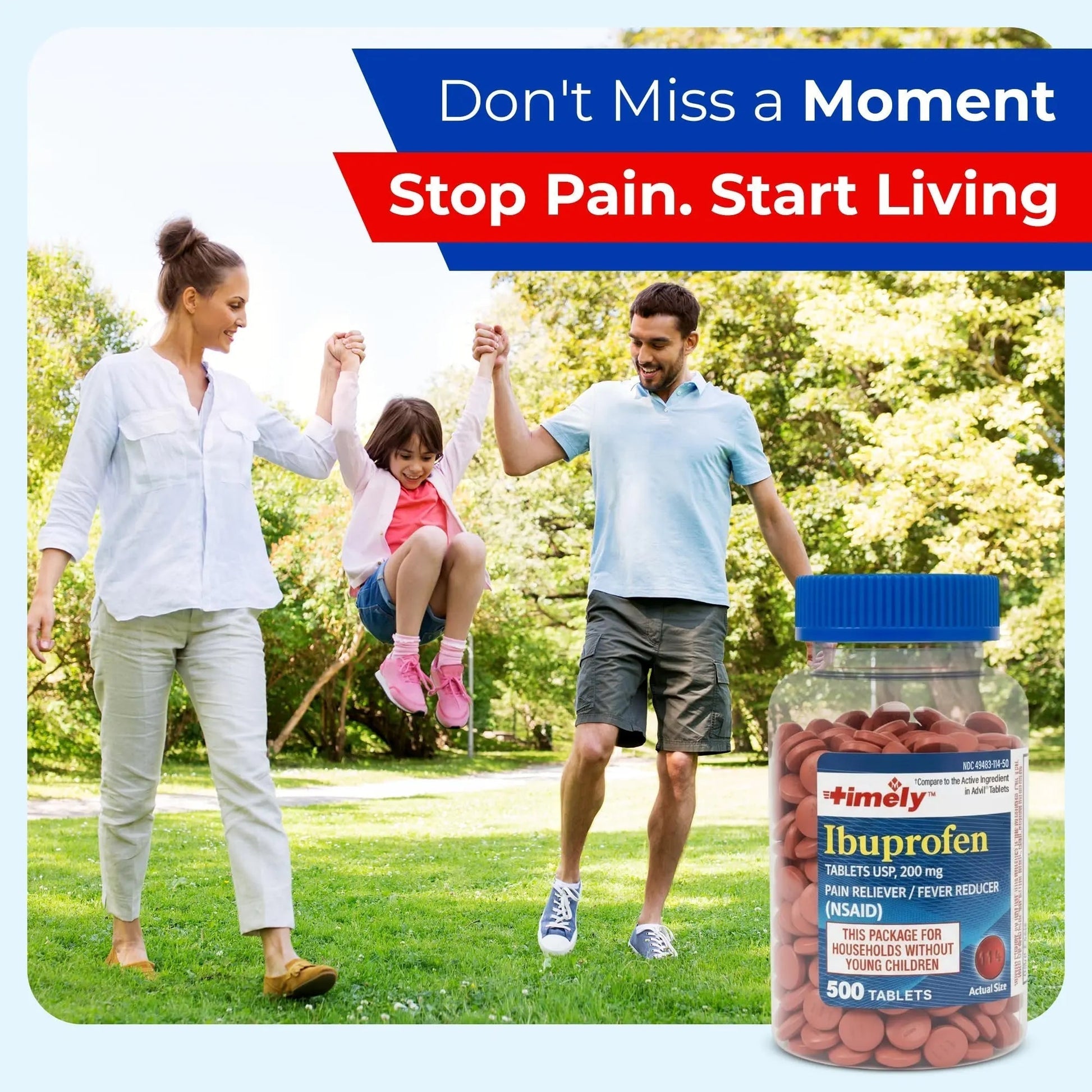 TIME-Cap Labs 500 Tablets Ibuprofen 200mg Coated - Pain Reliever & Fever Reducer (NSAID) for Adults, Helps with Headache, Back Pain, Muscle Aches, Toothaches, Menstrual Cramps & Minor Arthritis Pain - Maple Wellness Supplements