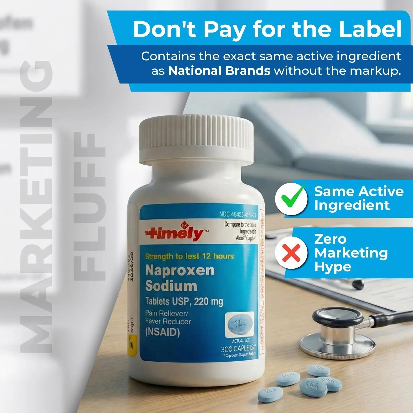 TIME-Cap Labs Naproxen Sodium 220mg (NSAID), Pain Reliever & Fever Reducer Caplets, 12 Hour Relief for Headache, Backache, Arthritis & Body Aches, 300 Count - Maple Wellness Supplements