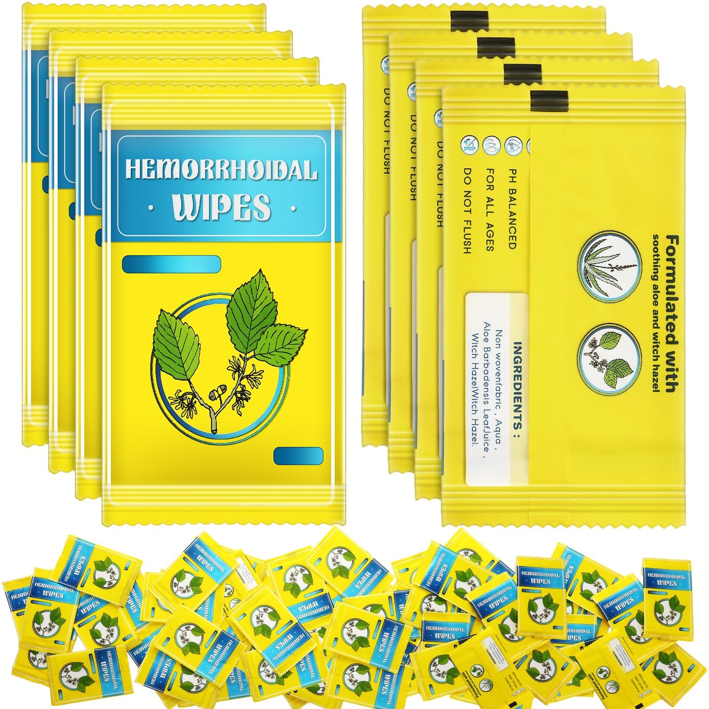 Timgle 300 Counts Individual Packing Hemorrhoid Wipes Witch Hazel Wipes for Butt Hemorrhoidal and Relief Swelling Pain Burning Itching Numbing, 5.5 x 7 Inch - Maple Wellness Supplements