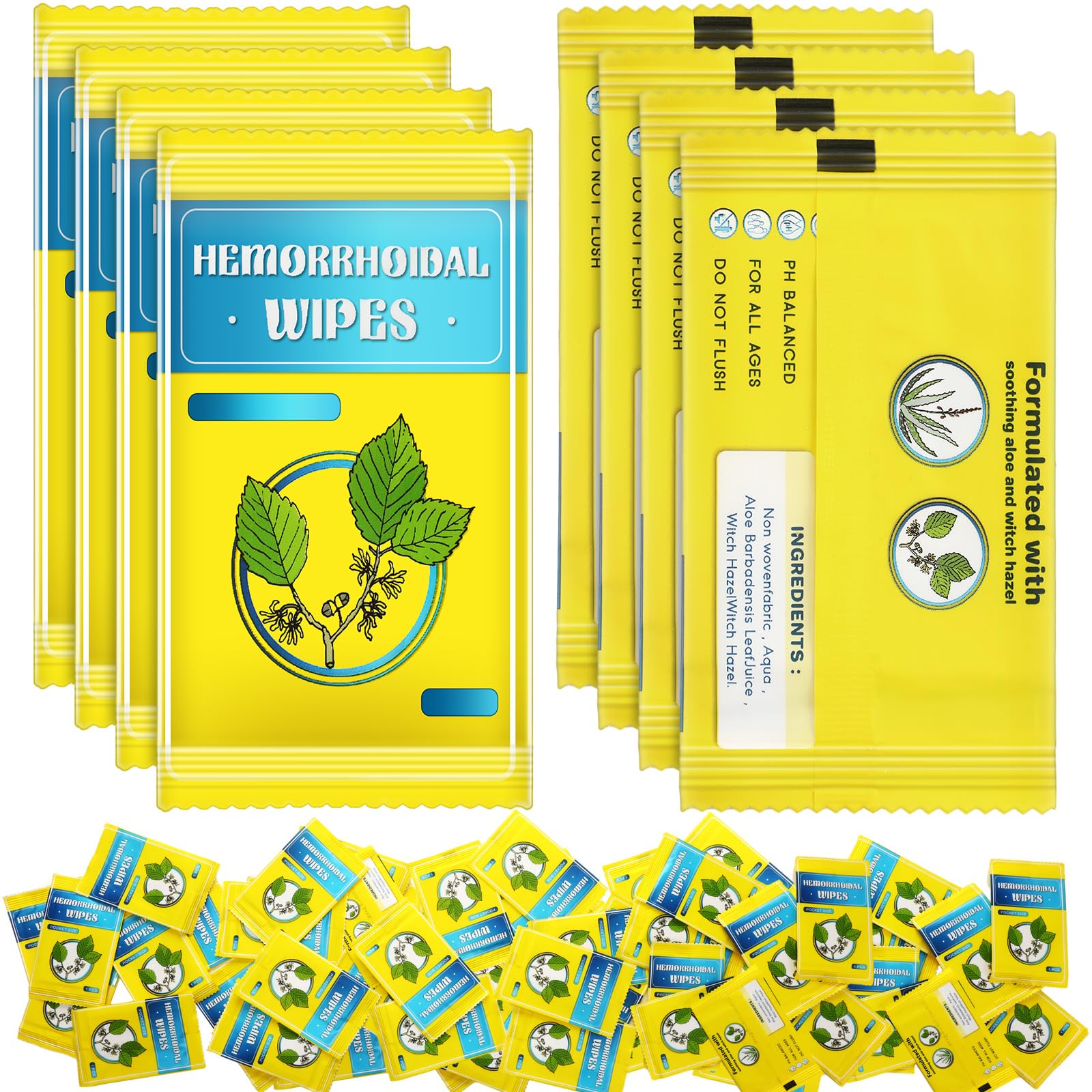 Timgle 300 Counts Individual Packing Hemorrhoid Wipes Witch Hazel Wipes for Butt Hemorrhoidal and Relief Swelling Pain Burning Itching Numbing, 5.5 x 7 Inch - Maple Wellness Supplements
