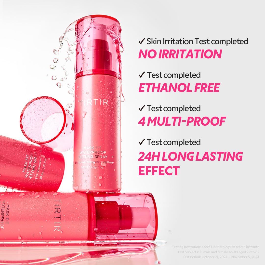 TIRTIR Waterproof Setting Spray – 24 Hour Long Lasting Fix, Sweatproof Water Resistant Makeup Finisher – Ethanol Free, Semi Matte Finish for Oily Skin – Korean Makeup Fixer - Maple Wellness Supplements