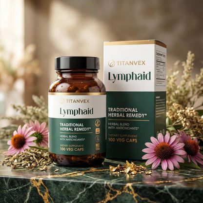 TitanVex Lymphaid - Lymphatic Drainage Supplement 100 Vegan Capsules, Herbal Lymphatic Support with Echinacea and Dandelion, Antioxidant, Respiratory and Urinary Wellbeing - Maple Wellness Supplements