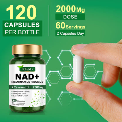 TKTALKER NAD Supplement 2000 Mg - 120 Capsules True NAD & Resveratrol, NMN Alternative Liposomal NAD+ for Women & Men, Support Cellular Health - Maple Wellness Supplements