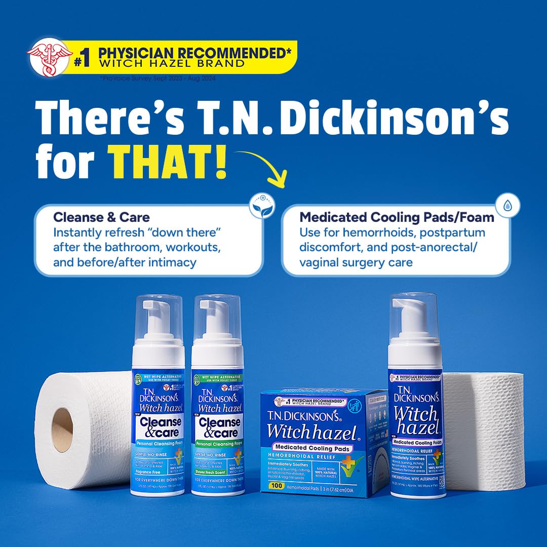 T.N. Dickinson’s Medicated Cooling Pads with Witch Hazel and Aloe | Hemorrhoid Treatment, Postpartum Care, Feminine & Rectal Relief | 100 Rounds - Maple Wellness Supplements