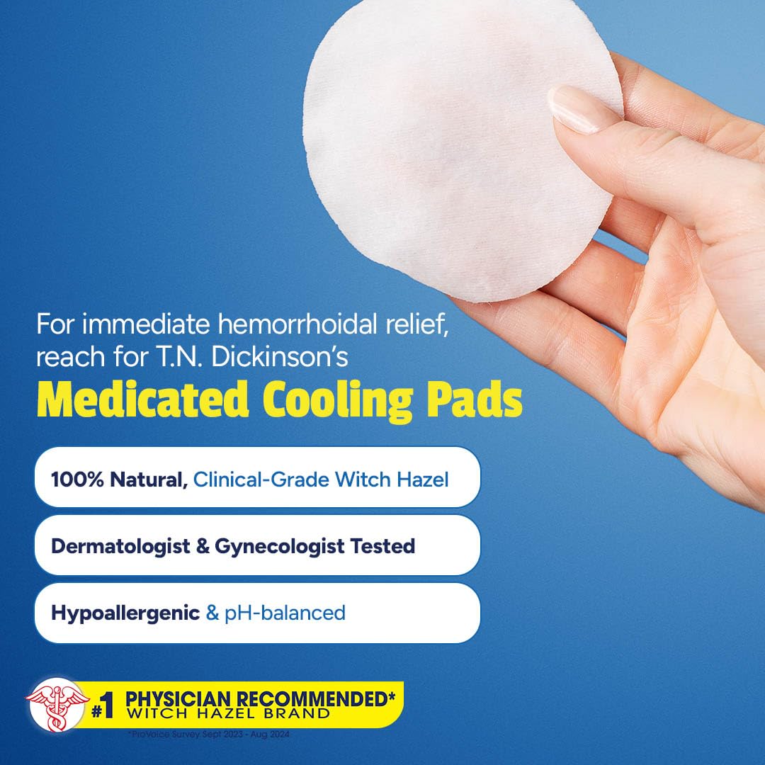 T.N. Dickinson’s Medicated Cooling Pads with Witch Hazel and Aloe | Hemorrhoid Treatment, Postpartum Care, Feminine & Rectal Relief | 100 Rounds - Maple Wellness Supplements