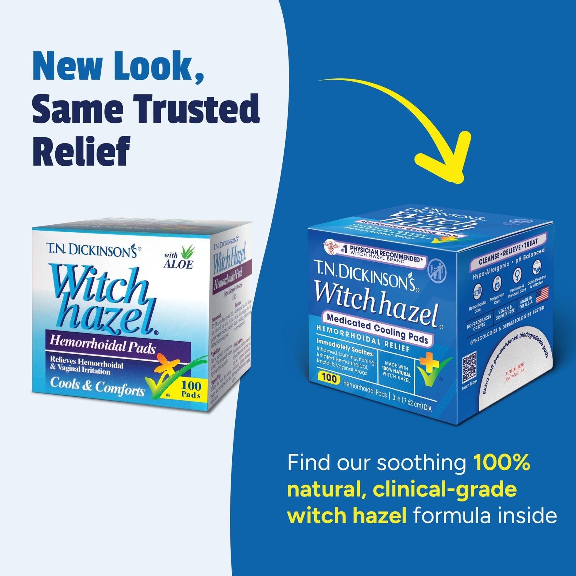 T.N. Dickinson’s Medicated Cooling Pads with Witch Hazel and Aloe | Hemorrhoid Treatment, Postpartum Care, Feminine & Rectal Relief | 100 Rounds - Maple Wellness Supplements