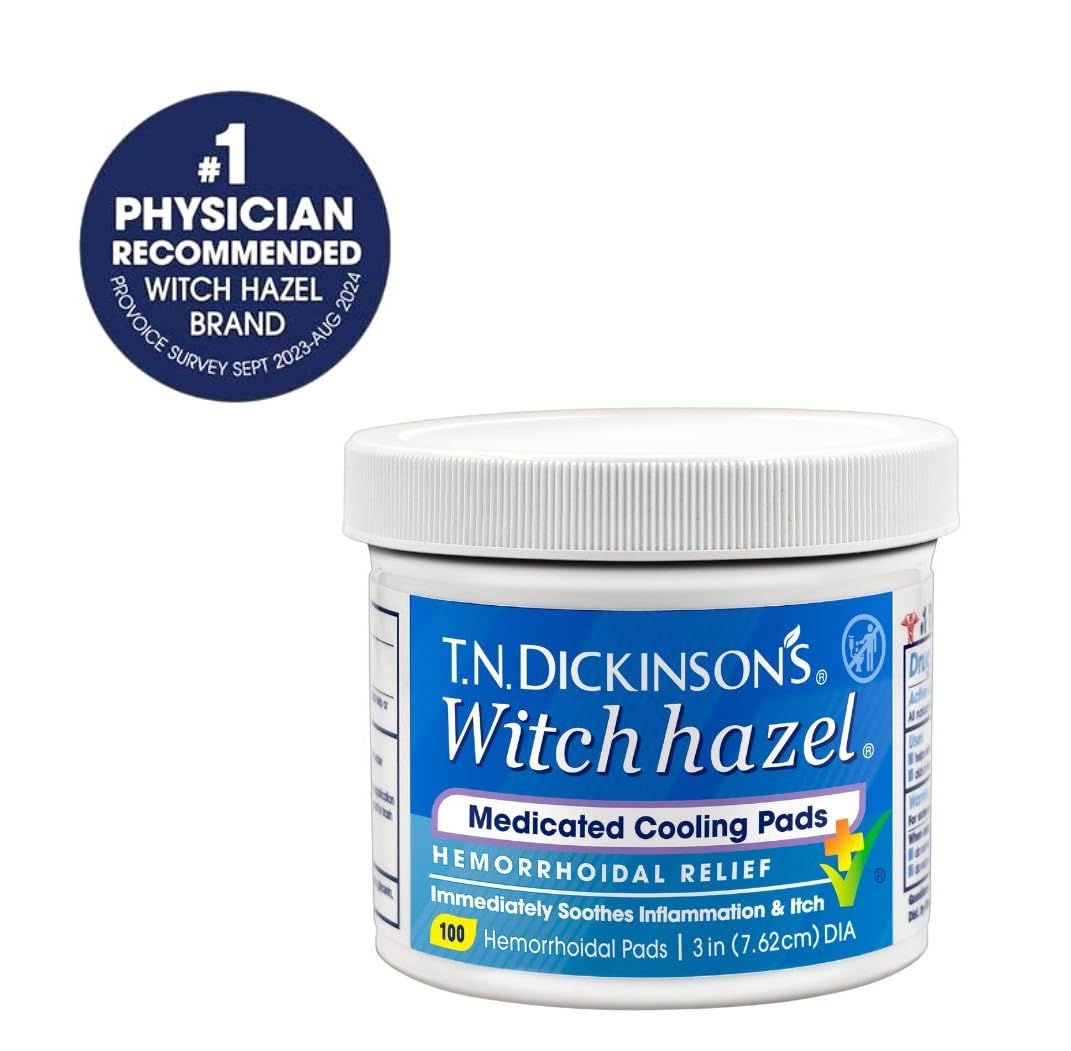 T.N. Dickinson’s Medicated Cooling Pads with Witch Hazel and Aloe | Hemorrhoid Treatment, Postpartum Care, Feminine & Rectal Relief | 100 Rounds - Maple Wellness Supplements