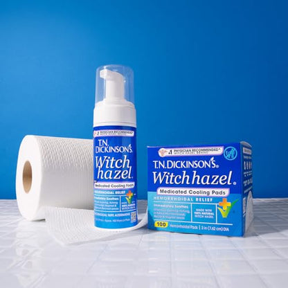 T.N. Dickinson’s Medicated Cooling Pads with Witch Hazel and Aloe | Hemorrhoid Treatment, Postpartum Care, Feminine & Rectal Relief | 100 Rounds - Maple Wellness Supplements