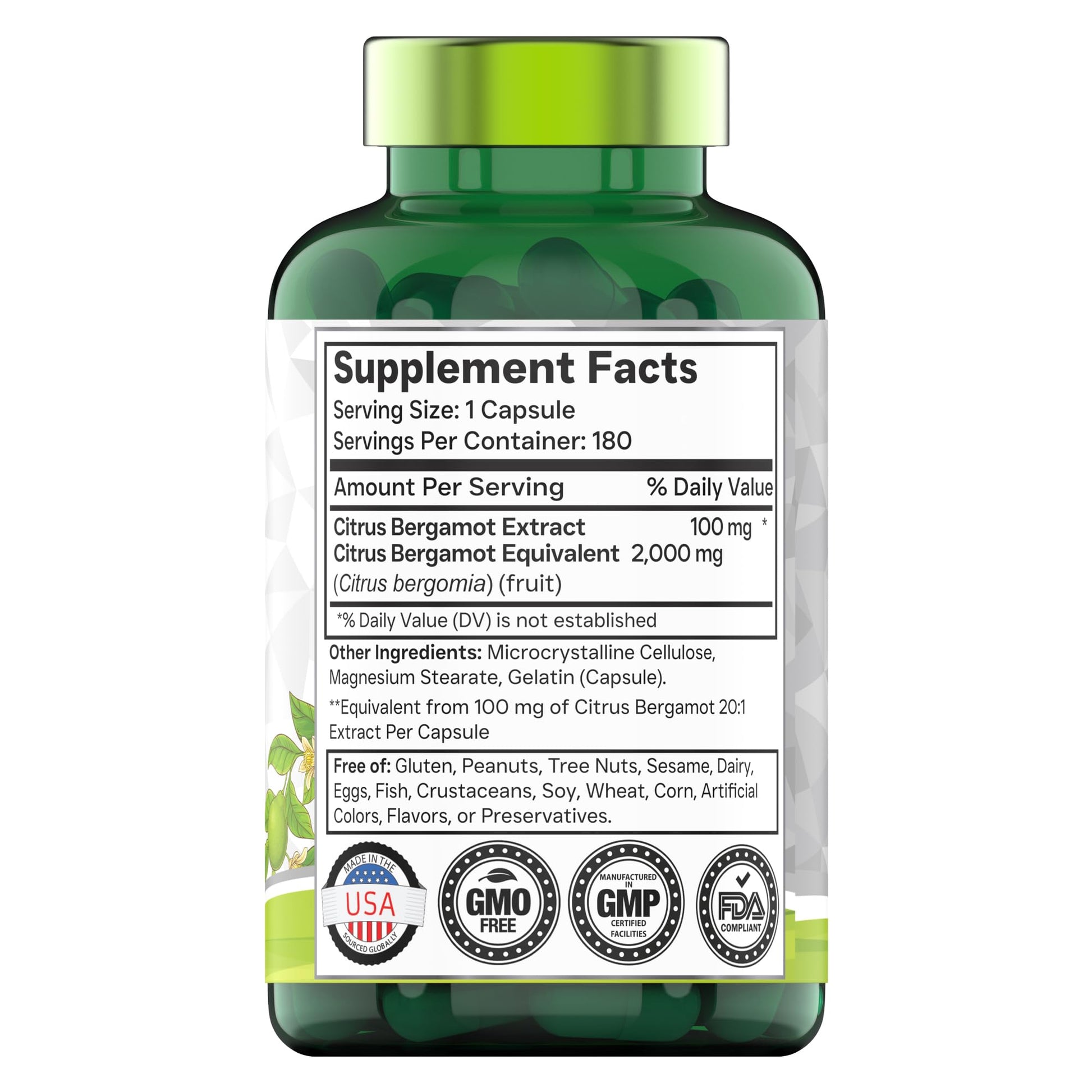 tnvitamins Citrus Bergamot 2000mg - 180 Capsules | Ultra Potent Citrus Bergamot Supplement 2000 mg Per 1 Capsule Serving - Maple Wellness Supplements