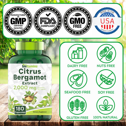 tnvitamins Citrus Bergamot 2000mg - 180 Capsules | Ultra Potent Citrus Bergamot Supplement 2000 mg Per 1 Capsule Serving - Maple Wellness Supplements