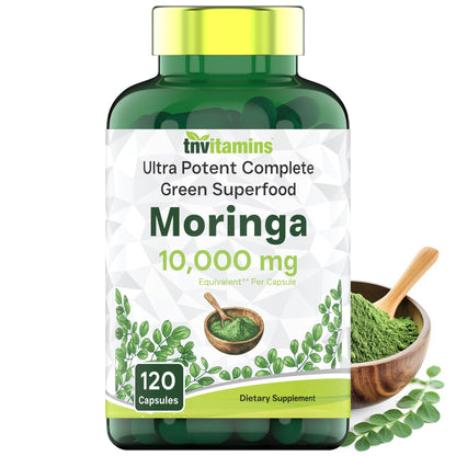tnvitamins Moringa Capsules 10,000 mg - 120 Capsules | High Potency Moringa Leaf Extract Superfood Supplement for Energy - Maple Wellness Supplements