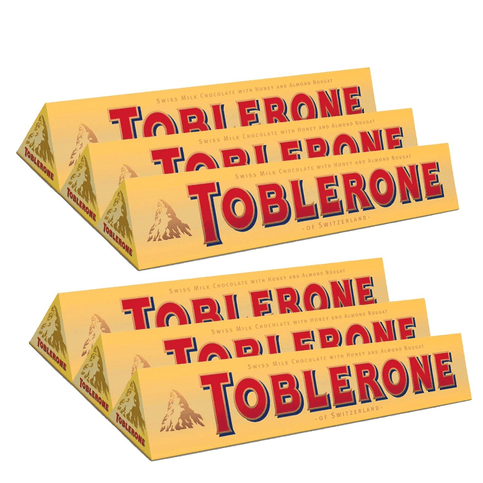 TOBLERONE SWISS MILK CHOCOLATE with HONEY and ALMOND NOUGAT 6 X 100 G BARS - Maple Wellness Supplements