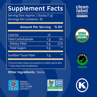 Tomorrow's Nutrition, Sunfiber, Prebiotic Fiber Supplement for Digestive Health, Low FODMAP, Gluten-Free, Unflavored, 30 Servings - Maple Wellness Supplements