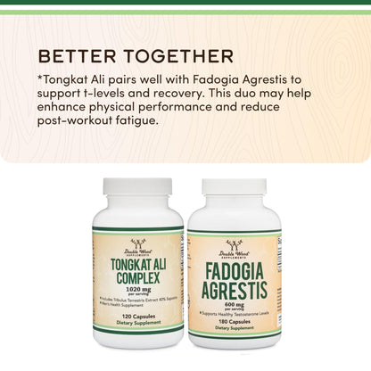 Tongkat Ali Extract - Ultra High Potency 200:1 - for Men (Longjack) Eurycoma Longifolia, 1000mg per Serving, 120 Capsules - with 20mg Tribulus Terrestris - Maple Wellness Supplements