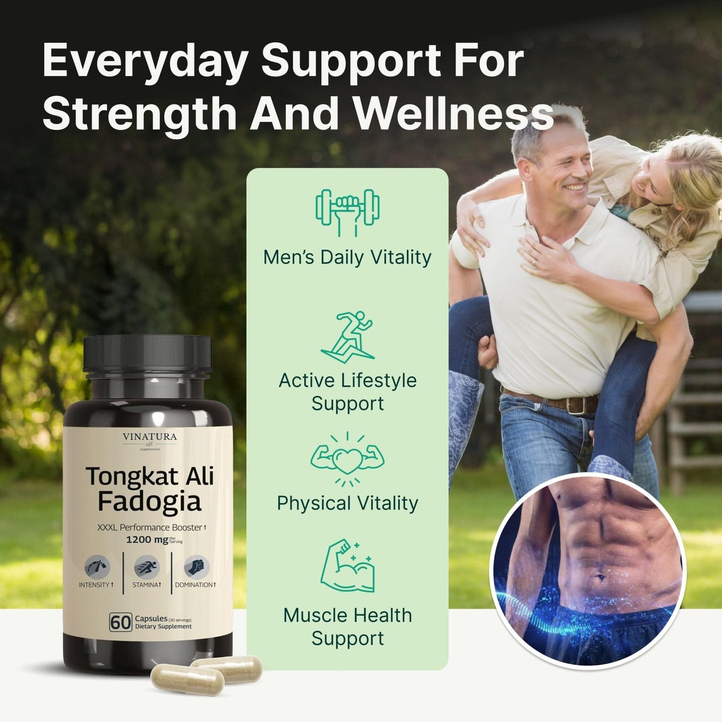 Tongkat Ali Fadogia Agrestis - 1200mg, Enhanced with Nitric Oxide Booster Supplement, Longjack Tongkat Ali for Men, - Maple Wellness Supplements