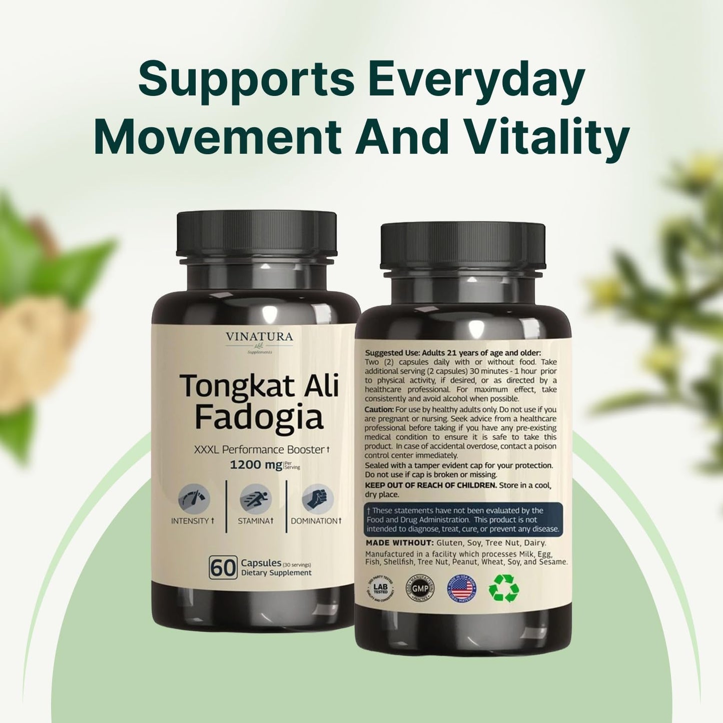 Tongkat Ali Fadogia Agrestis - 1200mg, Enhanced with Nitric Oxide Booster Supplement, Longjack Tongkat Ali for Men, - Maple Wellness Supplements