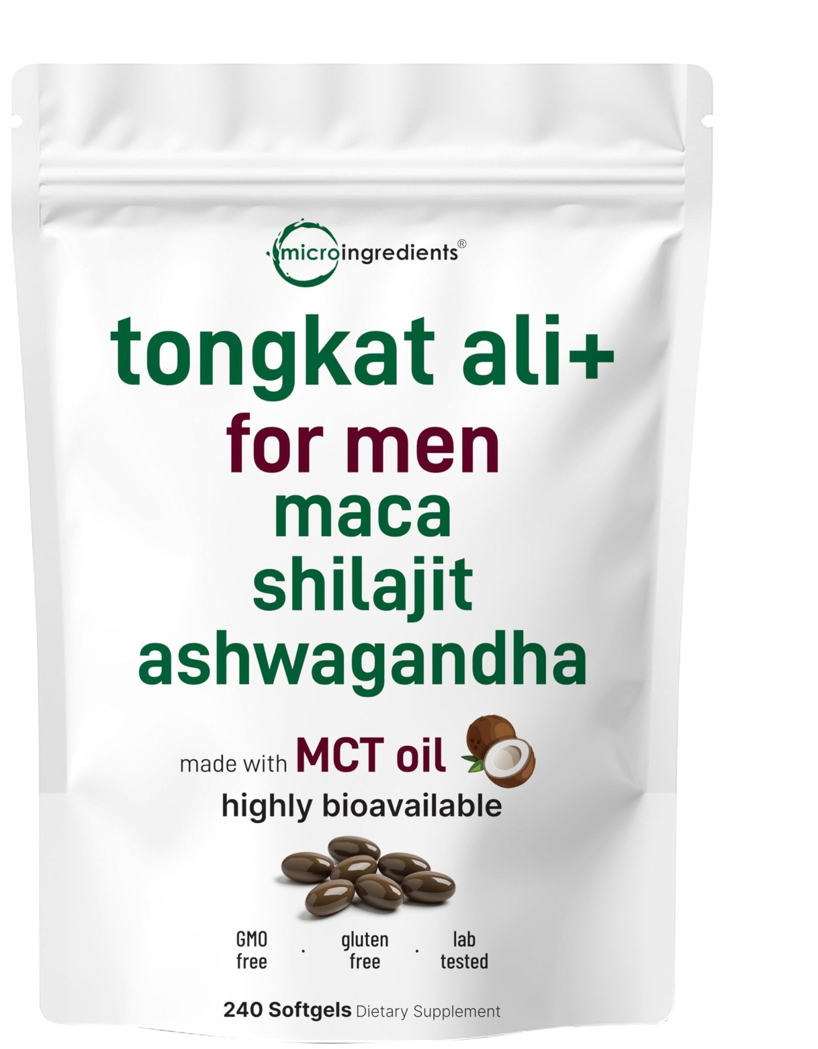 Tongkat Ali+ for Men with Maca, Shilajit, & Ashwagandha | 240 Softgels with MCT Oil for Better Absorption | Max Strength Eurycoma Longifolia Extract (Longjack) | Non-GMO, Gluten Free - Maple Wellness Supplements