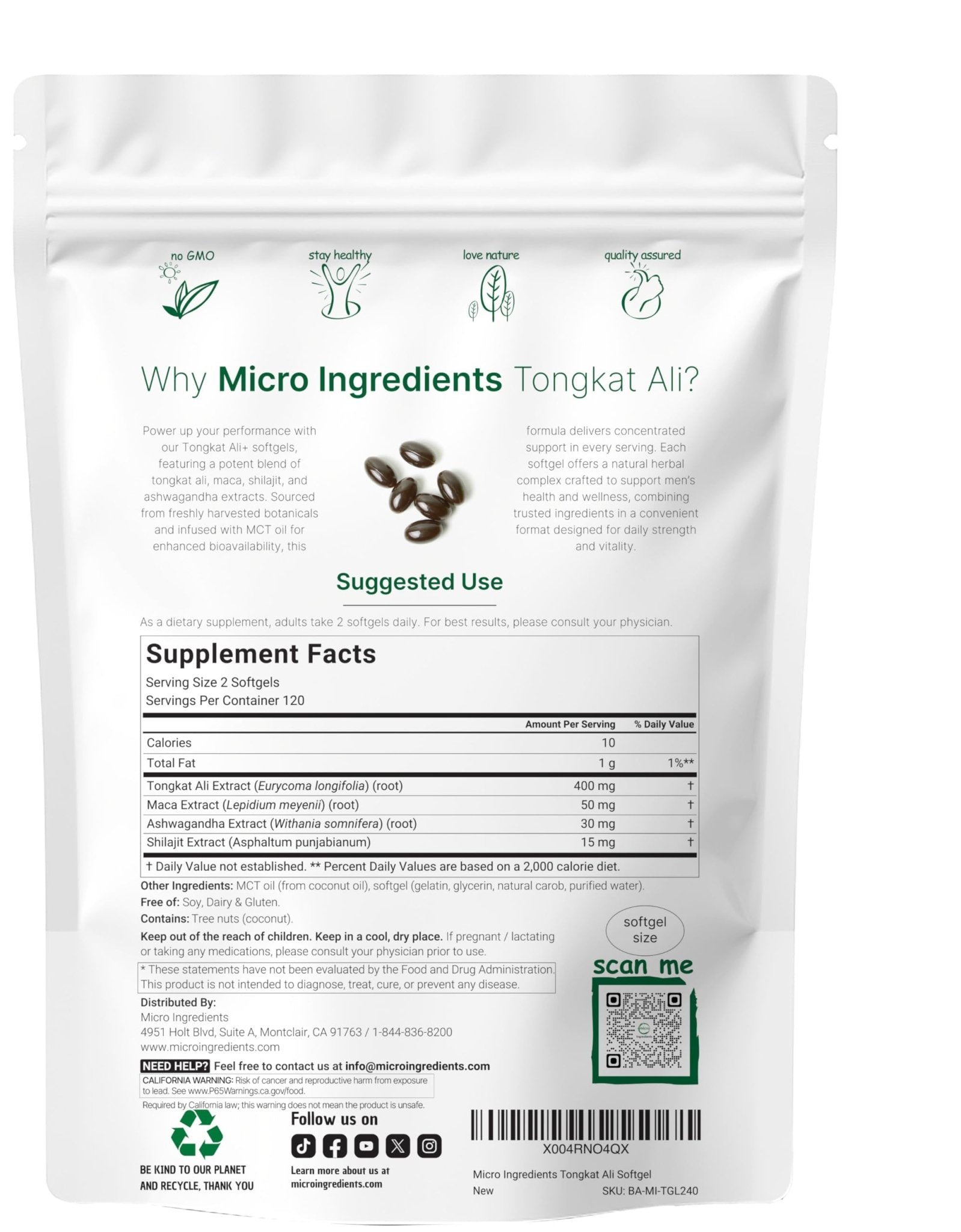Tongkat Ali+ for Men with Maca, Shilajit, & Ashwagandha | 240 Softgels with MCT Oil for Better Absorption | Max Strength Eurycoma Longifolia Extract (Longjack) | Non-GMO, Gluten Free - Maple Wellness Supplements