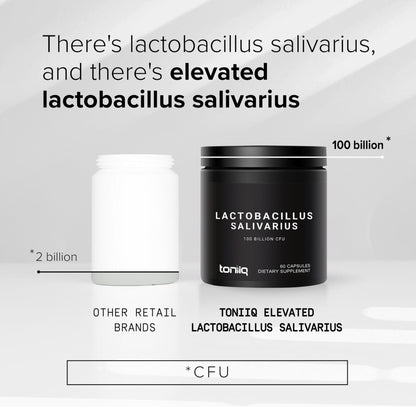 Toniiq 100 Billion CFU Lactobacillus Salivarius Probiotic - Highest Verified CFU Count - Third-Party Lab Tested for Potency - 60 Vegetarian Capsules - 30 Servings - TQ Verified - Maple Wellness Supplements