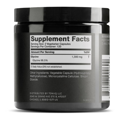 Toniiq 1300mg Glycine Supplements - 4 Month Supply - Min. 98.5%+ Tested Purity - Ultra High Strength and Bioavailable Glycine Powder Supplement - 240 Vegetarian Glycine Capsules - 120 Servings - Maple Wellness Supplements
