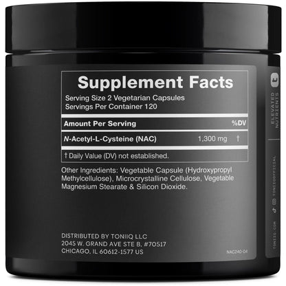 Toniiq 1300mg NAC - 4 Month Supply - Min. 98%+ Tested Purity - Ultra High Strength Bioavailable NAC Cysteine Supplement - 240 Vegetarian N Acetyl Cysteine Capsules -Lab Tested TQ - Maple Wellness Supplements