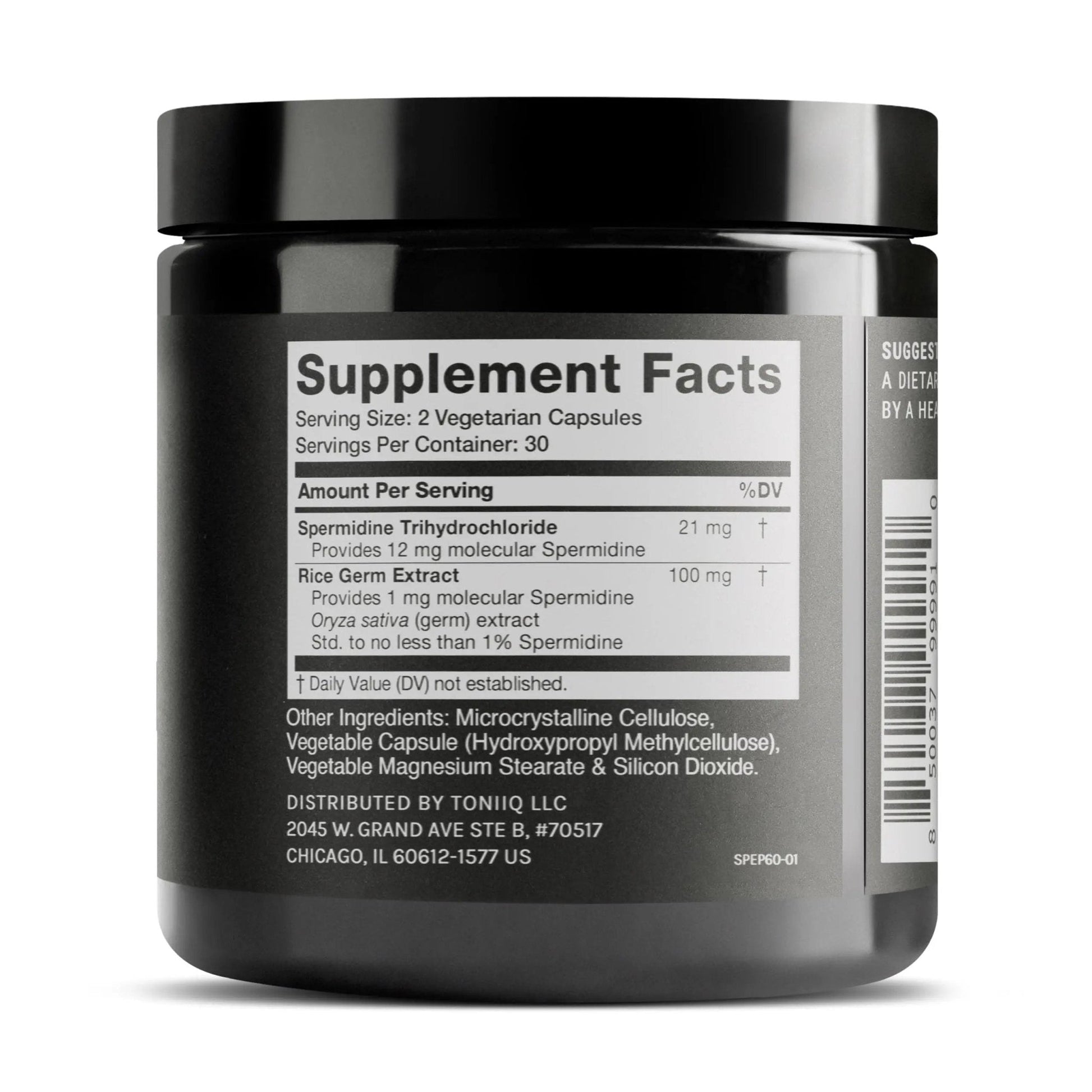 Toniiq 22mg Ultra Concentrated Spermidine Supplement -Spermidine Supplements for Men and Women - Rice Germ Extract and Trihydrochloride Complex Blend - 60 Vegetarian Capsules - 30 Servings - Maple Wellness Supplements
