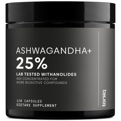 Toniiq Ashwagandha – 40:1 Concentrated Extract – 25% Withanolides – Wild Harvested in India – Highly Bioavailable with Black Pepper – Third-Party Tested – 120 Capsules - 1,300mg per Serving - Maple Wellness Supplements