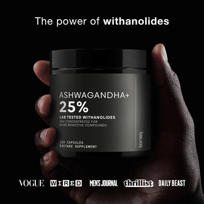 Toniiq Ashwagandha – 40:1 Concentrated Extract – 25% Withanolides – Wild Harvested in India – Highly Bioavailable with Black Pepper – Third-Party Tested – 120 Capsules - 1,300mg per Serving - Maple Wellness Supplements