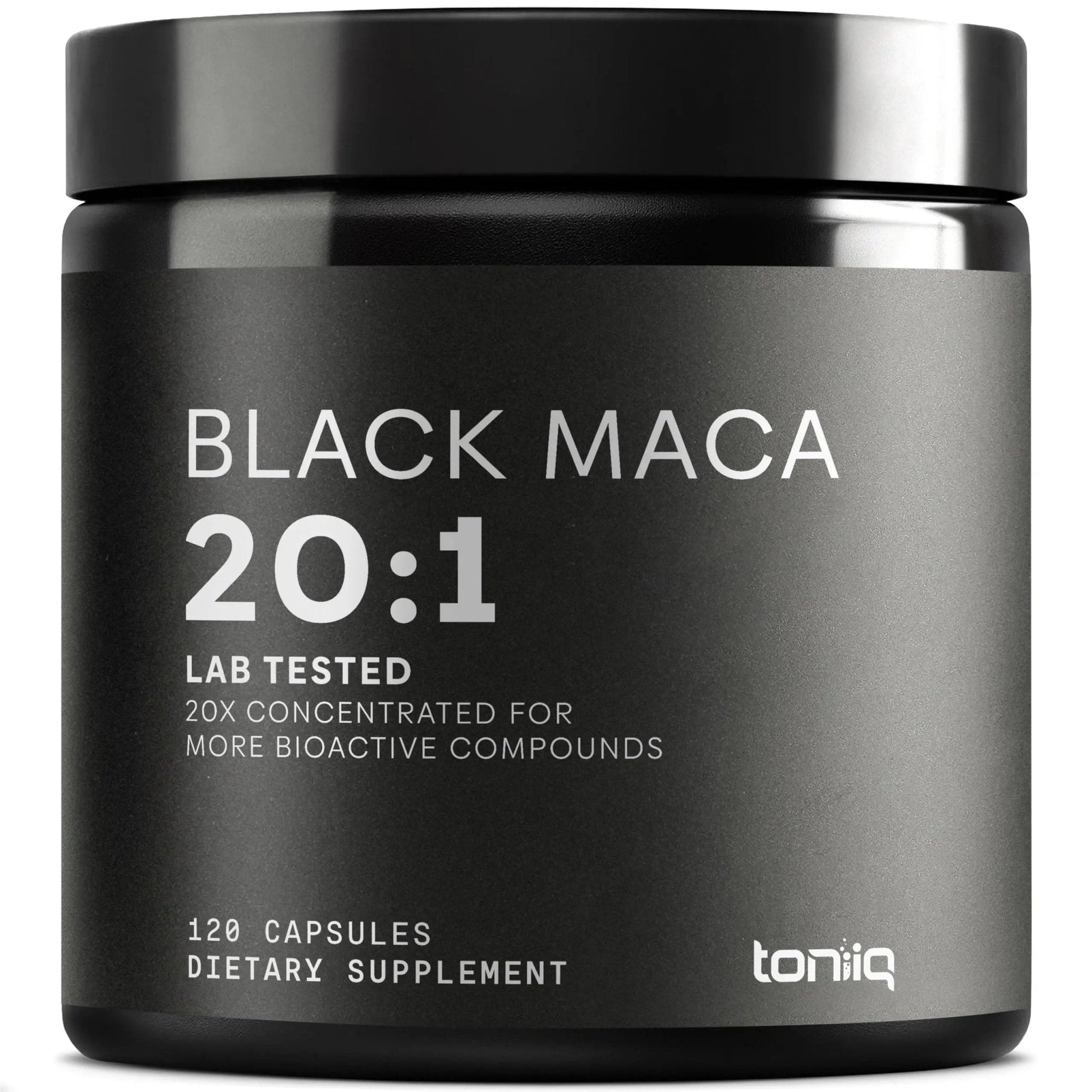 Toniiq Black Maca Root - Ultra High Potency 20:1 Extract - Single Origin, Wildcrafted & Highly Concentrated - Third-Party Lab Tested - 120 Capsules - Maple Wellness Supplements