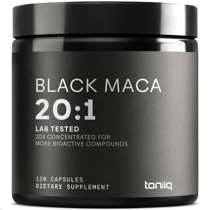 Toniiq Black Maca Root - Ultra High Potency 20:1 Extract - Single Origin, Wildcrafted & Highly Concentrated - Third-Party Lab Tested - 120 Capsules - Maple Wellness Supplements