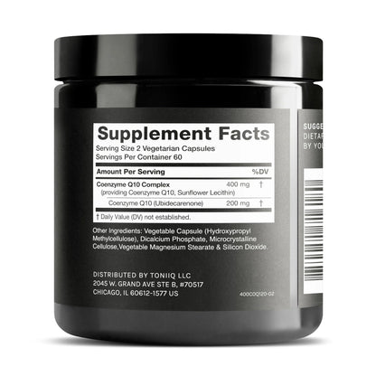 Toniiq CoQ10 400mg Extra Strength - Ultra High Purity - Liposomal for Superior Absorption - 98% Purified - Third-Party Tested, 120 Veggie Capsules - Maple Wellness Supplements