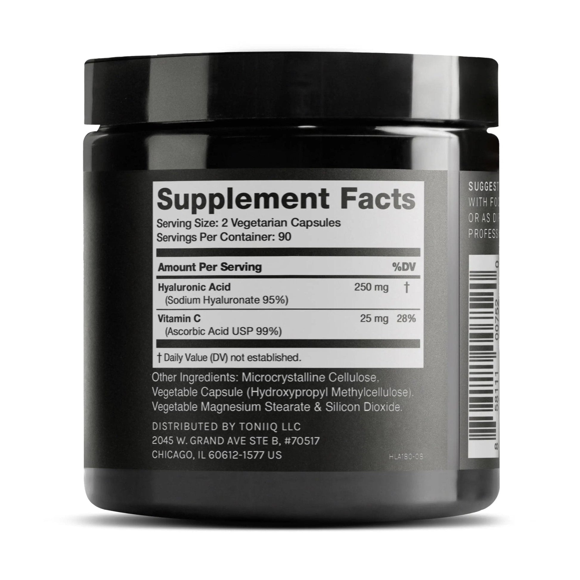 Toniiq Hyaluronic Acid Supplements – Lab Tested 95% Ultra High Purity – Fermented and Bioavailable with Vitamin C – Third Party Lab Tested – 180 Capsules - Maple Wellness Supplements