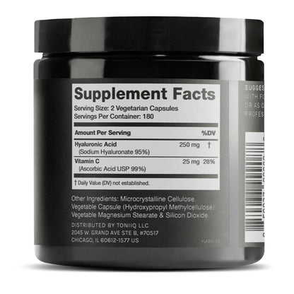 Toniiq Hyaluronic Acid Supplements – Lab Tested 95% Ultra High Purity – Fermented and Bioavailable with Vitamin C – Third Party Lab Tested – 360 Capsules - Maple Wellness Supplements