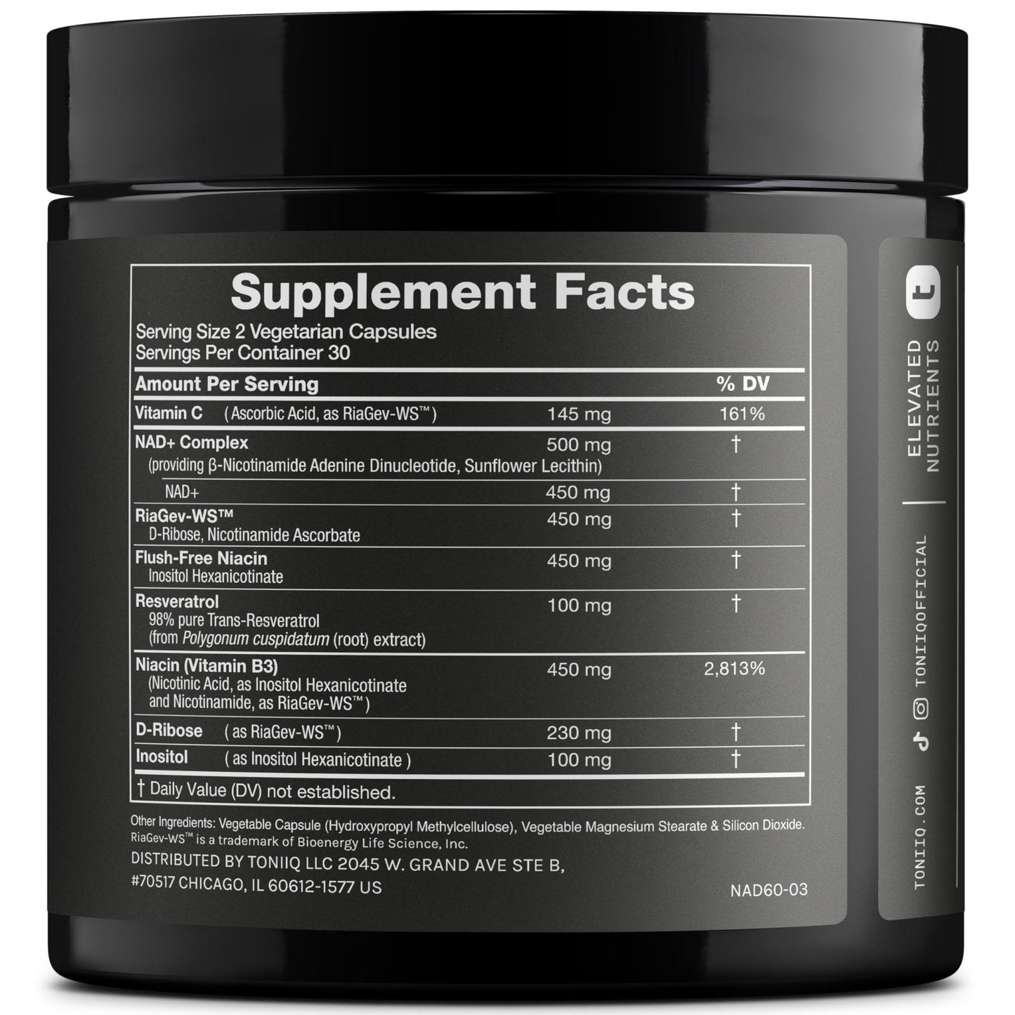 Toniiq Liposomal NAD+ and Resveratrol Supplement - 1500mg Ultra High Strength NAD Supplement - Clinically Studied Ingredients with Patented RiaGev-WS™, Resveratrol, and Niacin - 60 Capsules - Maple Wellness Supplements
