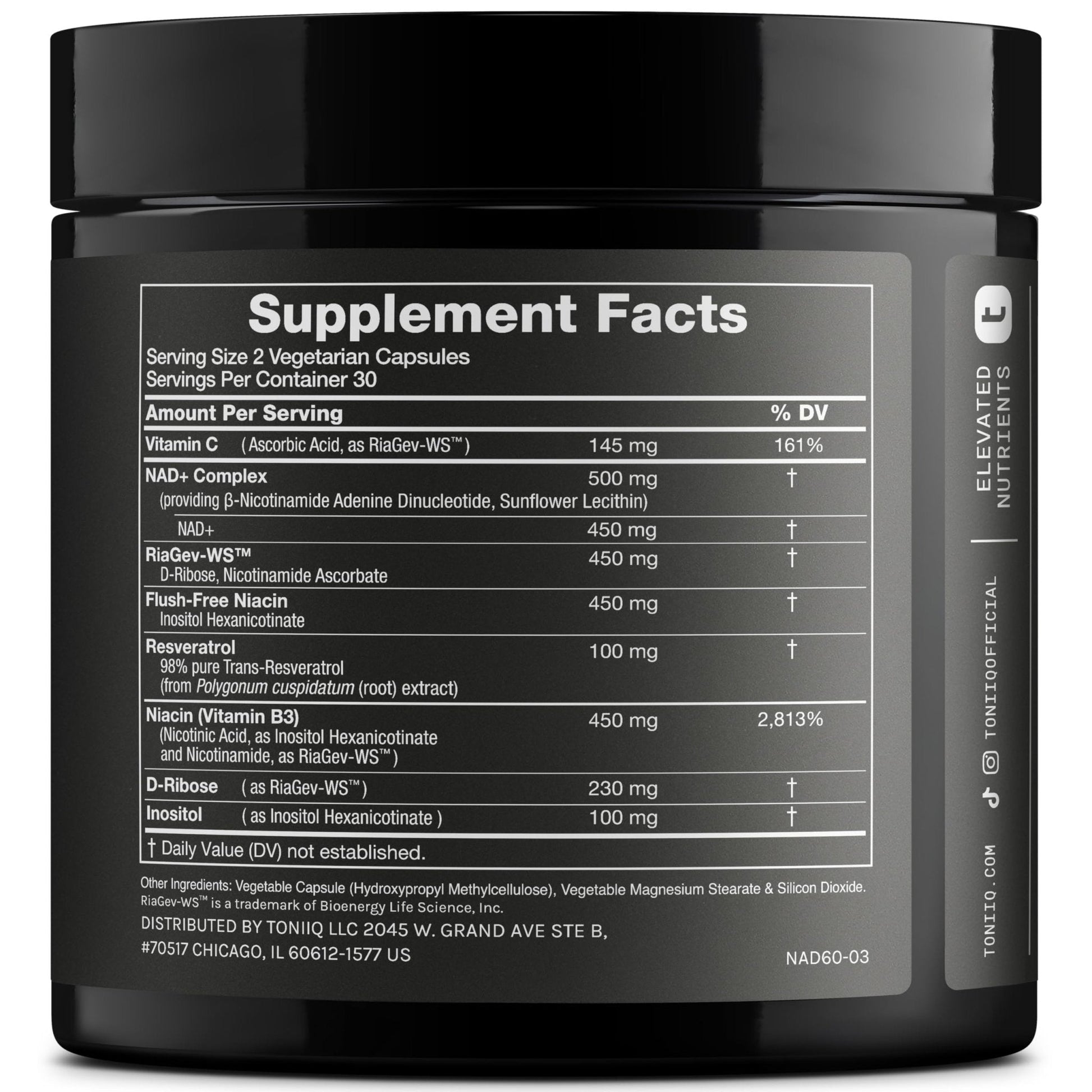 Toniiq Liposomal NAD+ and Resveratrol Supplement - 1500mg Ultra High Strength NAD Supplement - Clinically Studied Ingredients with Patented RiaGev-WS™, Resveratrol, and Niacin - 60 Capsules - Maple Wellness Supplements