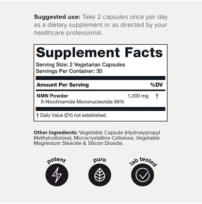 Toniiq NMN Supplement 1200mg - Third Party Tested Stabilized Capsules - 98% Highly Purified for NAD + - 60 Capsules Nicotinamide Mononucleotide Booster Supplement - Maple Wellness Supplements