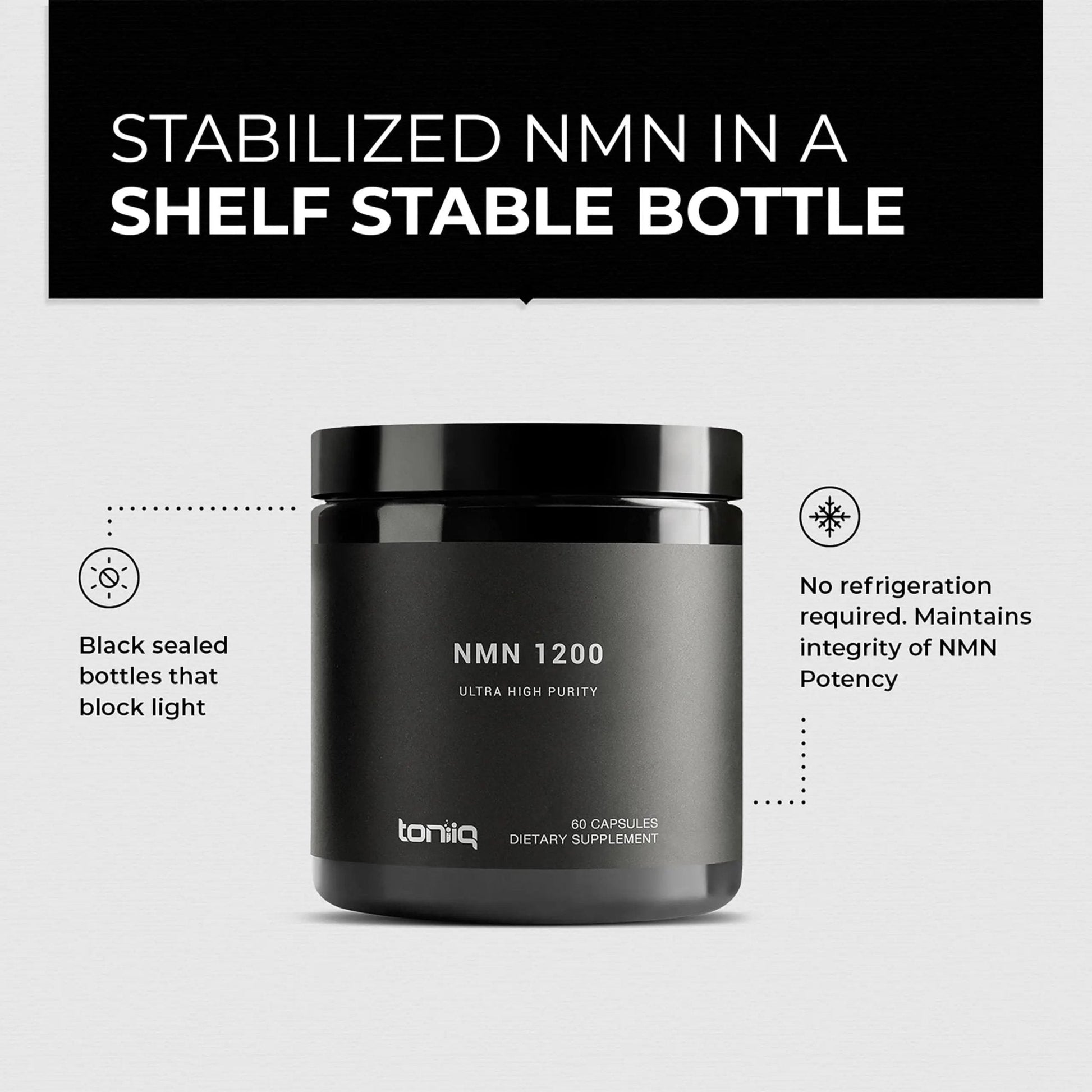 Toniiq NMN Supplement 1200mg - Third Party Tested Stabilized Capsules - 98% Highly Purified for NAD + - 60 Capsules Nicotinamide Mononucleotide Booster Supplement - Maple Wellness Supplements