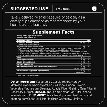 Toniiq Prebiotics and Probiotics – 200B CFU Synbiotic with Postbiotics IMMUSE® & ButyraGen® – 30 Strains for Gut & Digestive Health – Shelf-Stable - Maple Wellness Supplements