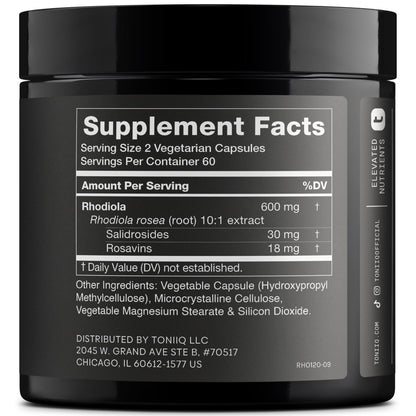 Toniiq Triple-Strength 600mg Rhodiola Rosea - 120 Capsules - 5% Salidroside Concentrated Extract - Highly Purified and Bioavailable - Maple Wellness Supplements