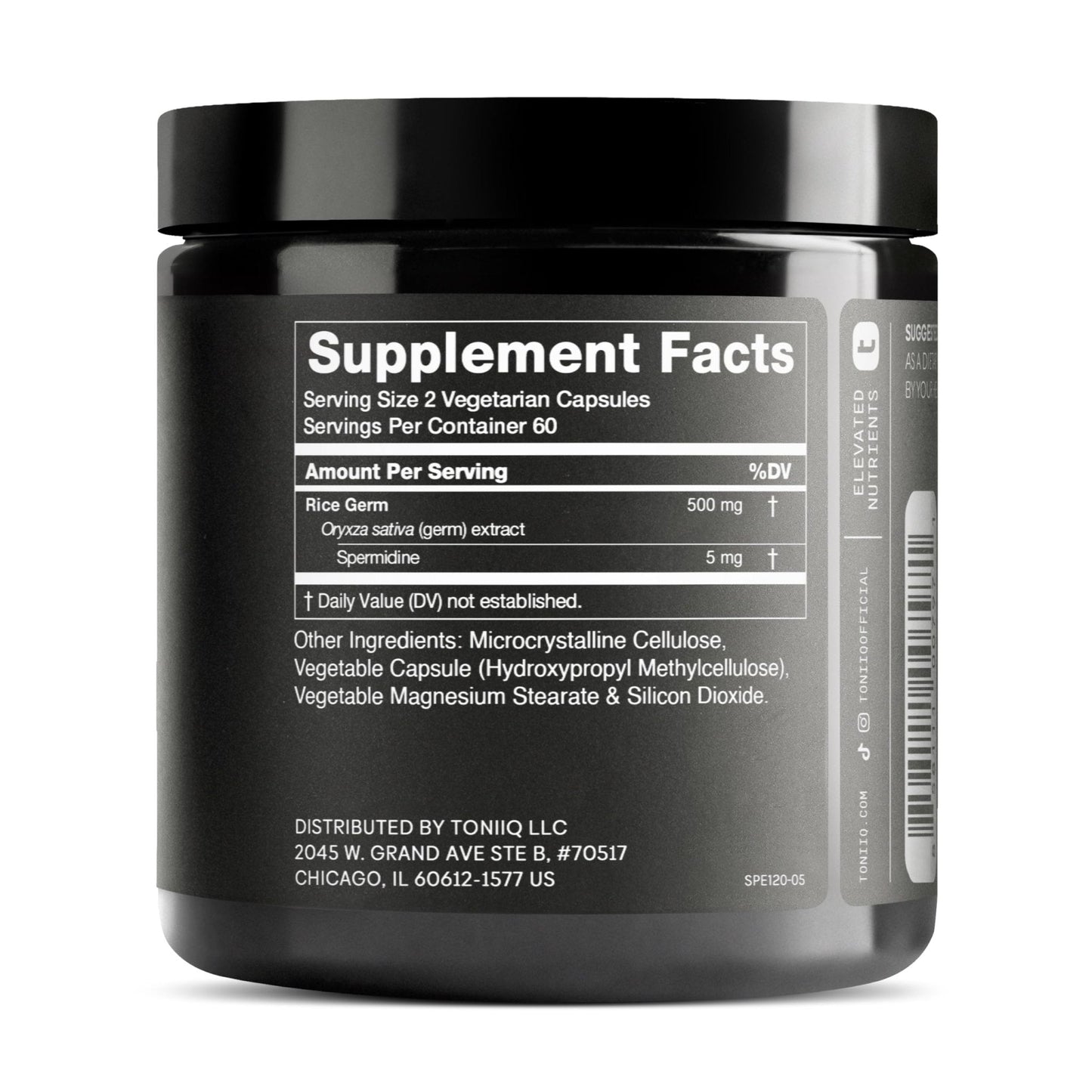 Toniiq Ultra Concentrated 500mg Spermidine Supplements for Men and Women - Non-Synthetic Spermidine Standardized to No Less Than 1% - 5mg per Serving Rice Germ Extract - Maple Wellness Supplements