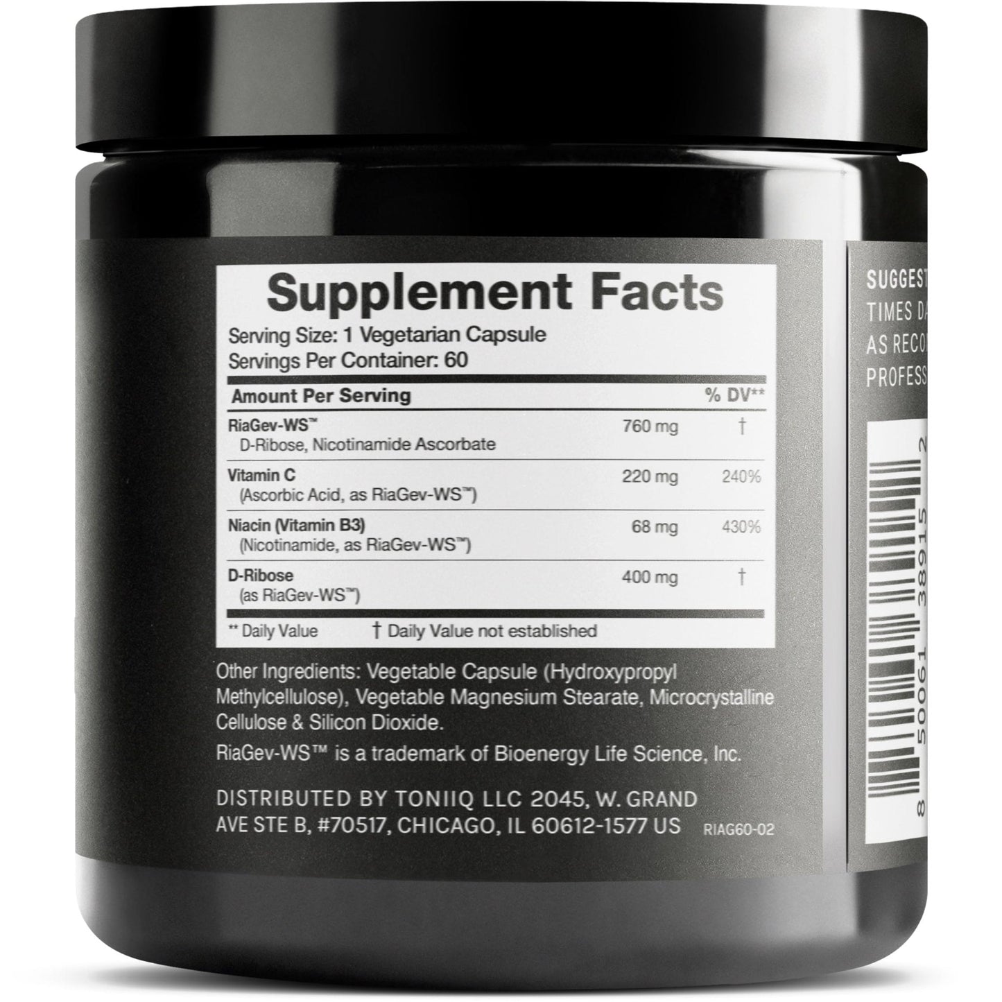 Toniiq Ultra High Potency 1400mg NAD Supplement - NAD+ Nicotinamide B3 Blend with D-Ribose, Niacin -with RiaGev - 3rd Party Tested - Maple Wellness Supplements