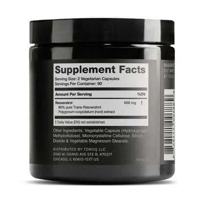 Toniiq Ultra High Purity Resveratrol Capsules - 98% Trans-Resveratrol - Highly Purified and Bioavailable - 180 Caps Reservatrol Supplement - Maple Wellness Supplements