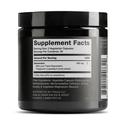 Toniiq Ultra High Purity Resveratrol Capsules - 98% Trans-Resveratrol - Highly Purified and Bioavailable - 60 Caps Reservatrol Supplement - Maple Wellness Supplements